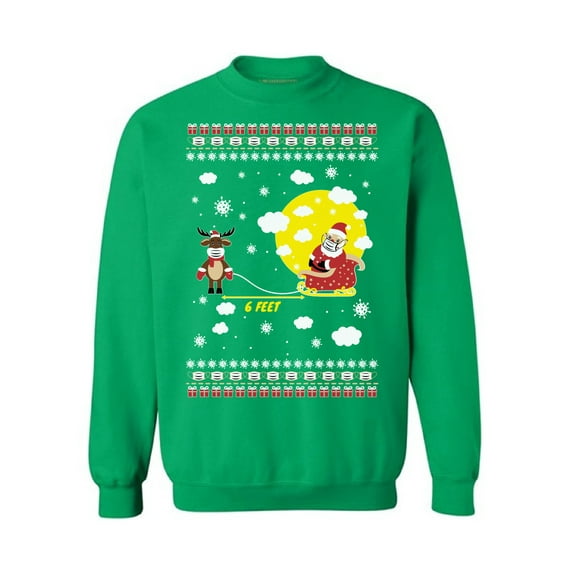 Santa Sweater for Men Christmas Sweatshirt for Women Merry Christmas Sweater Funny Santa's Reindeer Sweater Six Feet Deer Top Xmas Gifts Happy Holidays Unisex Sweater Xmas 2020 Outfit