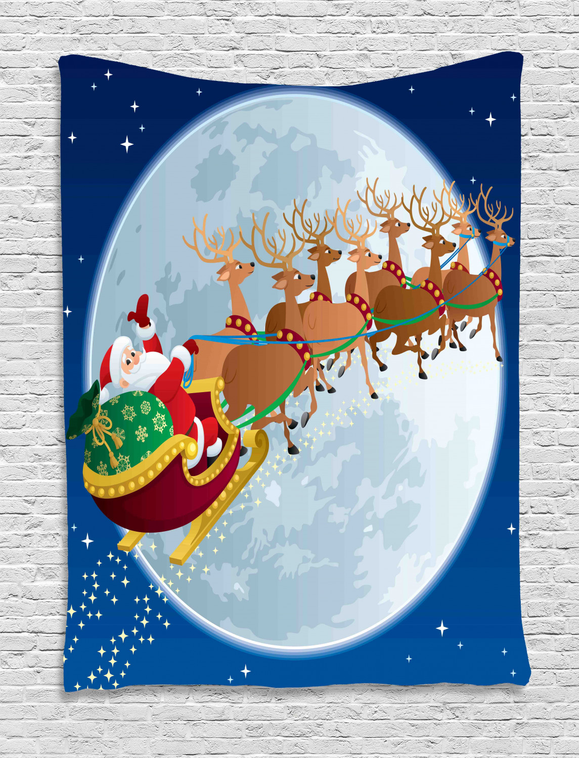 Picture of Santa Tapestry, Fantastic Christmas Night Scenery with Santa Claus on ...