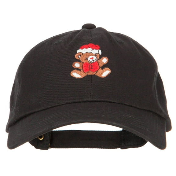 Santa Teddy Bear Embroidered Unstructured Washed Cap - Black OSFM