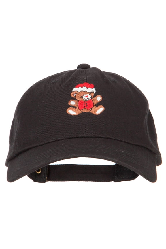 Santa Teddy Bear Embroidered Unstructured Washed Cap - Black OSFM