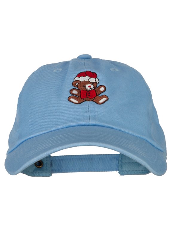 Santa Teddy Bear Embroidered Unstructured Washed Cap - Blue OSFM