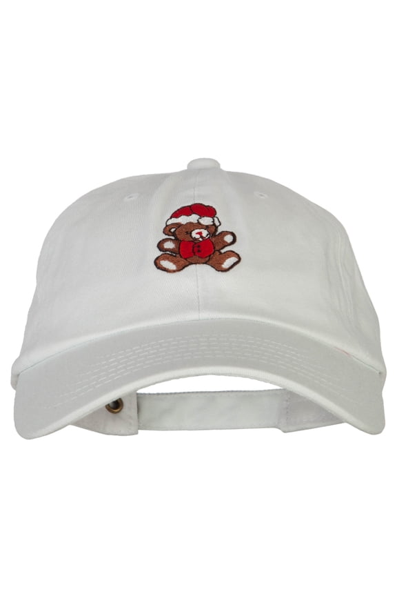 Santa Teddy Bear Embroidered Unstructured Washed Cap - White OSFM