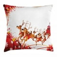 thumbnail image 1 of Santa Throw Pillow Cushion Cover, Abstract Frame with Xmas Balls and Snowflakes Flying Reindeer Carriage, Decorative Square Accent Pillow Case, 20 X 20 Inches, Pale Brown Red White, by Ambesonne, 1 of 2