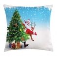 thumbnail image 1 of Santa Throw Pillow Cushion Cover, Traditional Xmas Character with Funny Reindeer Surprise Present Boxes under Pine Tree, Decorative Square Accent Pillow Case, 16 X 16 Inches, Multicolor, by Ambesonne, 1 of 2