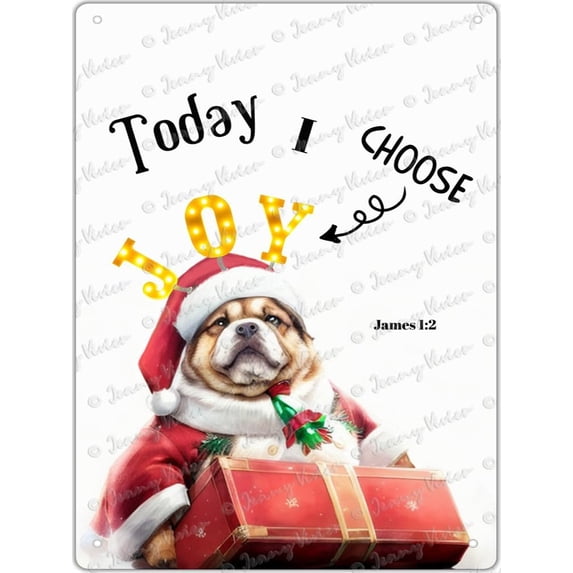 Santa Today I Choose joy Dog Funny Tin Sign, Christmas Decorative Metal Sign for Party Home Office Coffee Bar Club Man Cave Wall Decor, Vintage Farmhouse Tin Sign 12x16 inches