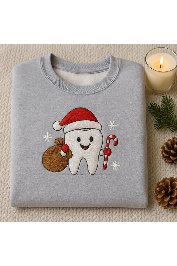 Santa Tooth Embroidered Sweatshirt, Christmas Dental Hygienist Gift, Cute Tooth Sweater, Dentist Holiday Jumper, Candy Cane