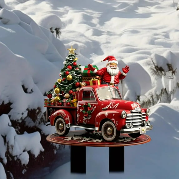 Santa Truck Outdoor Garden Courtyard Inserted Sign Christmas Decoration