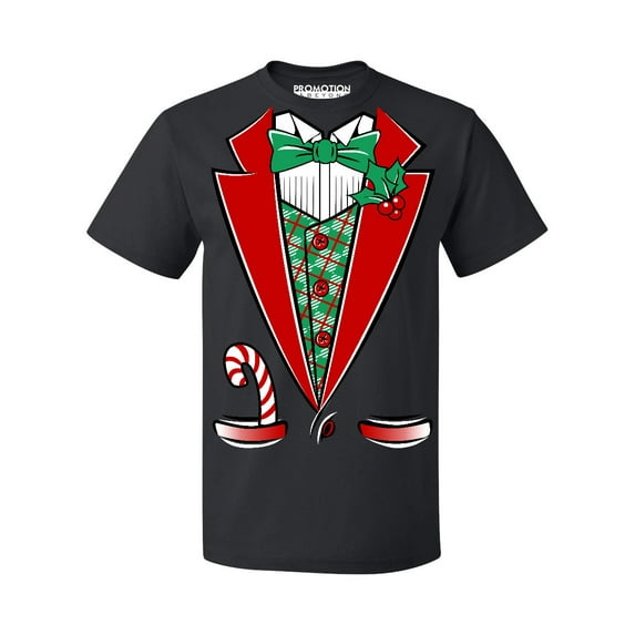 Santa Tuxedo Costume Funny Christmas Party Men's T-shirt, S, Black