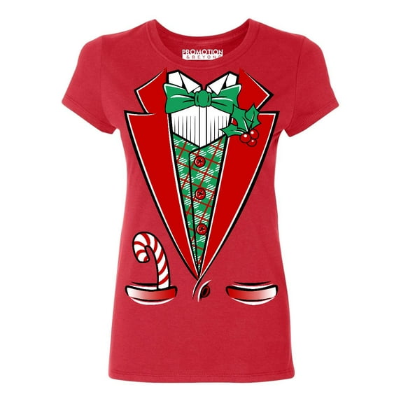 Santa Tuxedo Costume Funny Christmas Party Women's T-shirt, S, Red