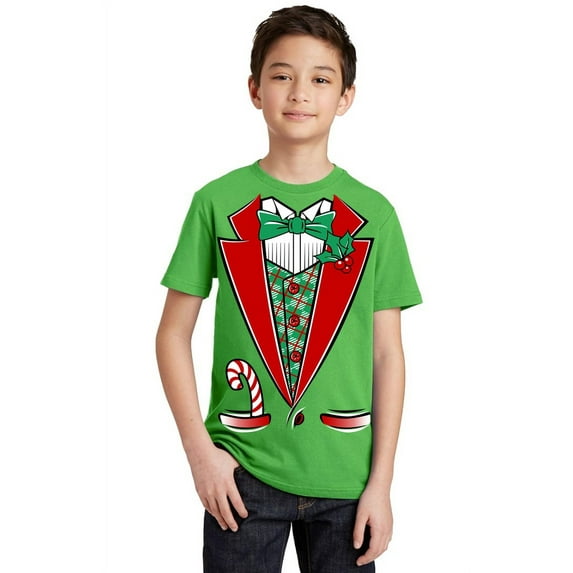 Santa Tuxedo Costume Funny Christmas Party Youth T-shirt, Youth L, Green
