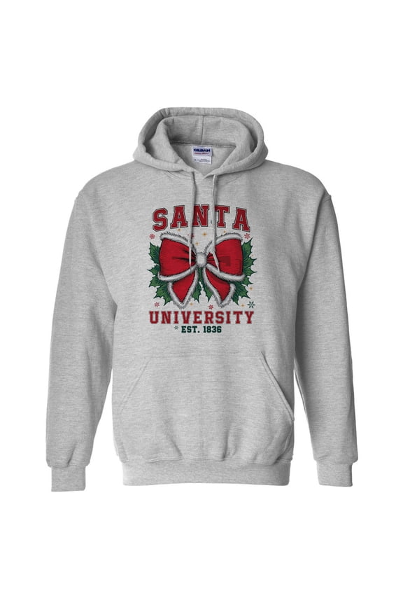 Santa University Hoodie Sweatshirt Unisex Large Grey