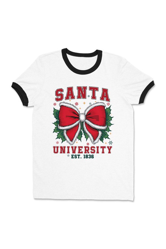 Santa University Ringer Tee Shirt Unisex Medium White/Black