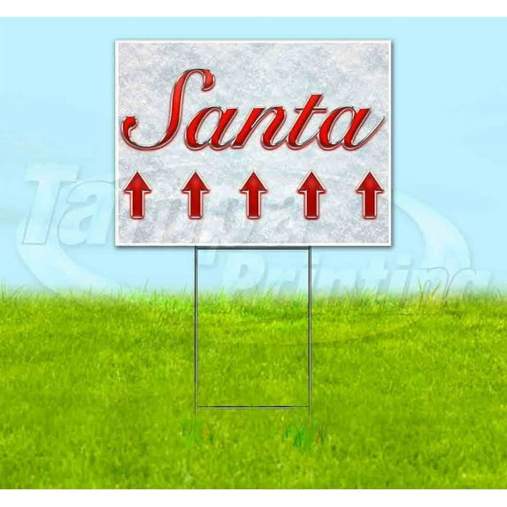 Santa Up Red & Chrome (18" x 24") Yard Sign, Includes Metal Step Stake