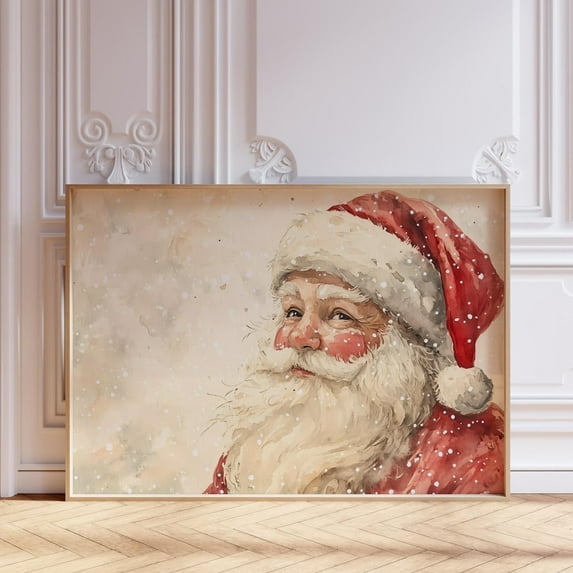 Santa Wall Art Christmas Wall Art Vintage Style Christmas Decor Rustic Wall Art Holiday Art Print Horizontal Wall Art Xmas Wall Decor No Frame