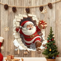 Santa Wall Decal,Santa Claus Wall Stickers - Christmas Santa Breaking Brick,Fun Holiday Wall Decal,Sturdy Design with Easy Application,for Home,Party,Living Room,and Bedroom Use,1PCS