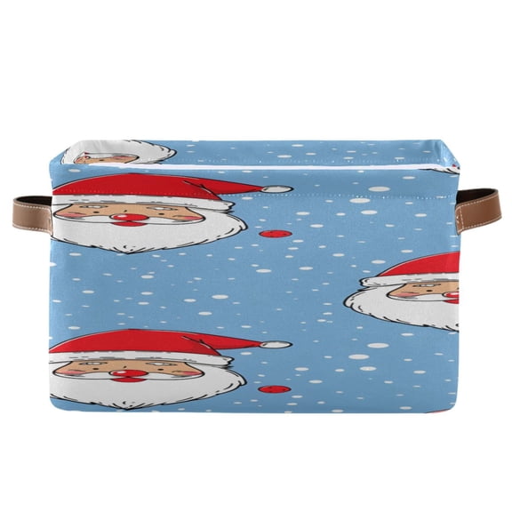 Santa Wearing Christmas Hat Square Storage Bins with Handles Collapsible Containing Box 1 Pack