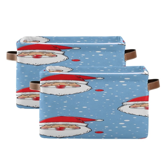 Santa Wearing Christmas Hat Square Storage Bins with Handles Collapsible Containing Box 2 Packs