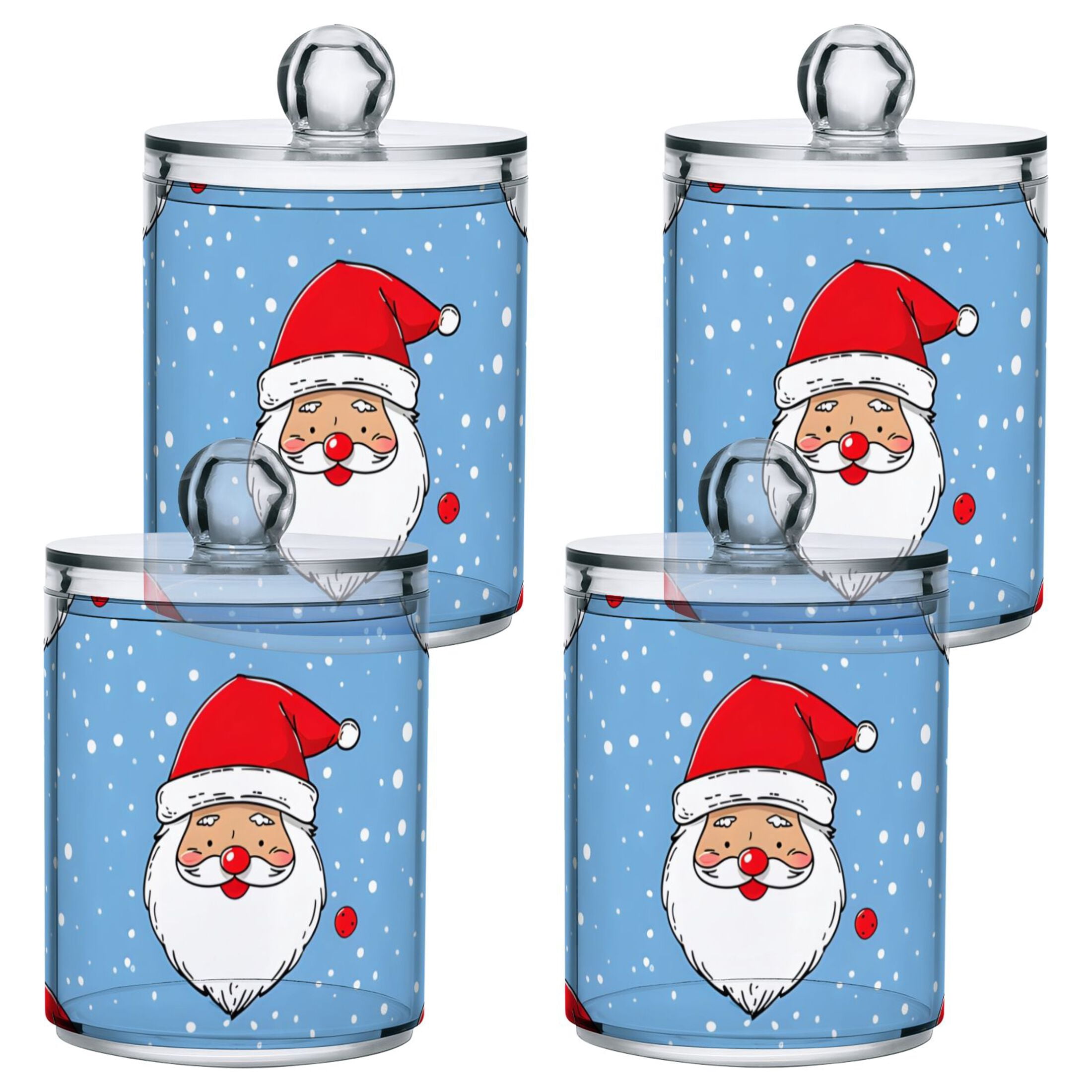 Santa Wearing Christmas Hat Translucent Plastic Cans Storage Canisters ...
