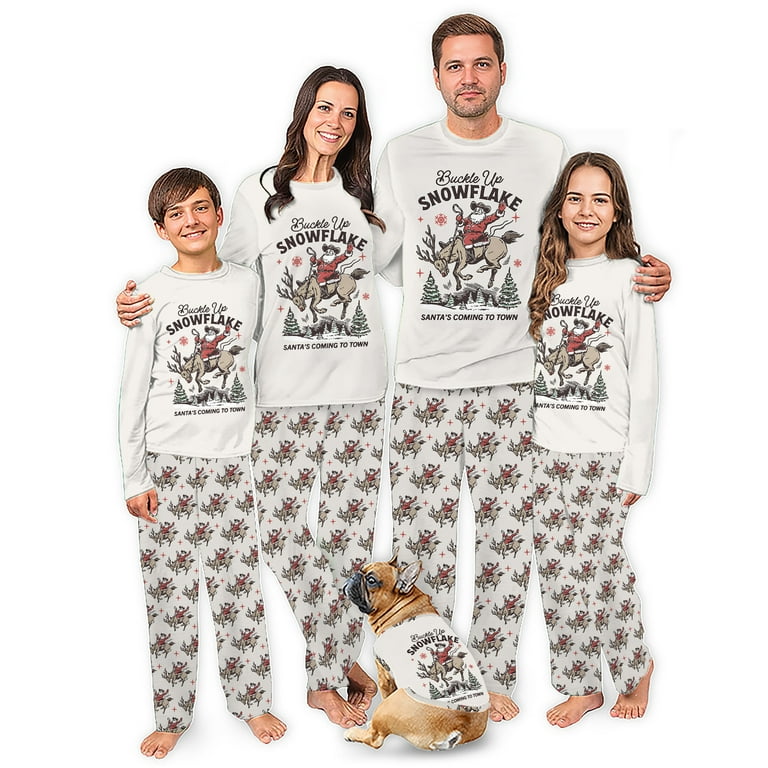 Santa Western Matching Family Christmas Pajamas Plus Size, Cowboy
