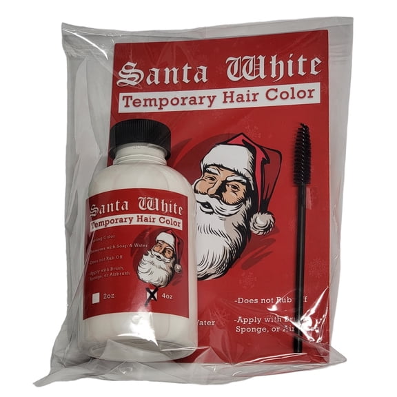 Santa White Temporary Hair Color Liquid with Brush 4 oz - Instant Christmas Santa Claus Hair and Beard Color Sweat Proof Long Lasting Opaque Vibrant Washes w Soap and Water