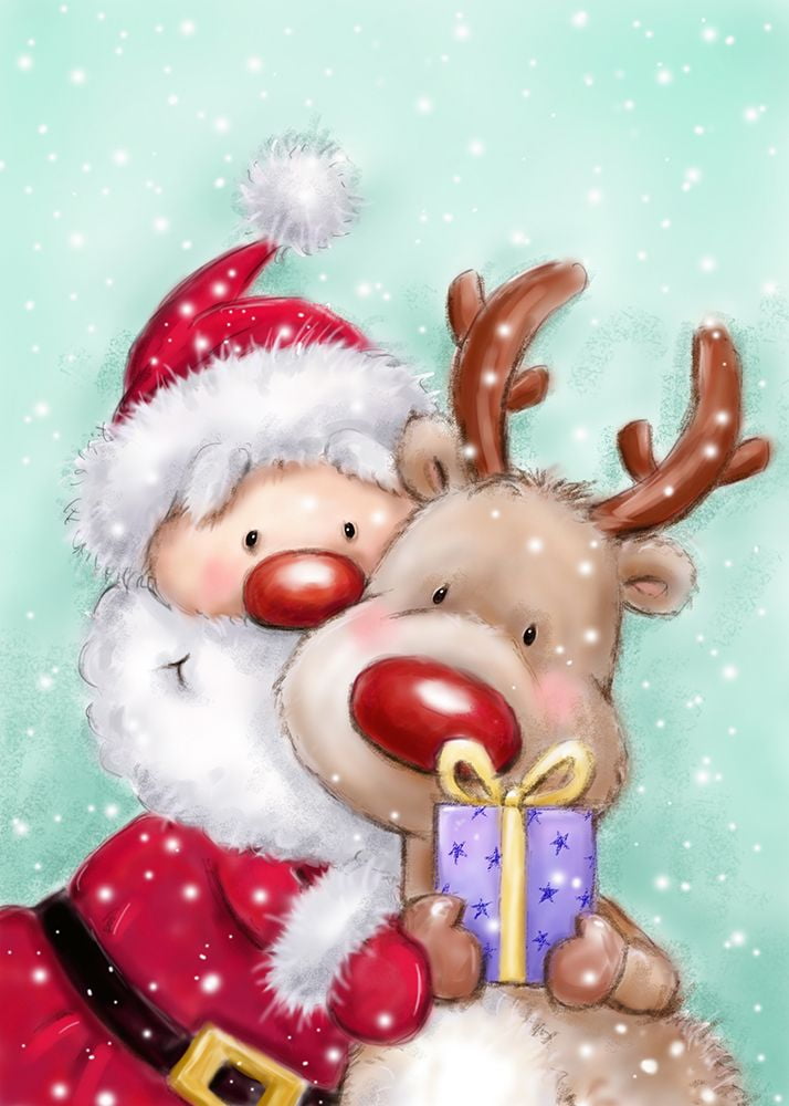 Santa With Reindeer Poster Print - MAKIKO (24 x 36) - Walmart.com