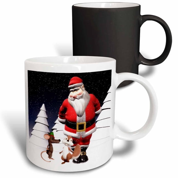 3drose, Santa with Squirrel and Mouse, 11oz Magic Transforming Mug