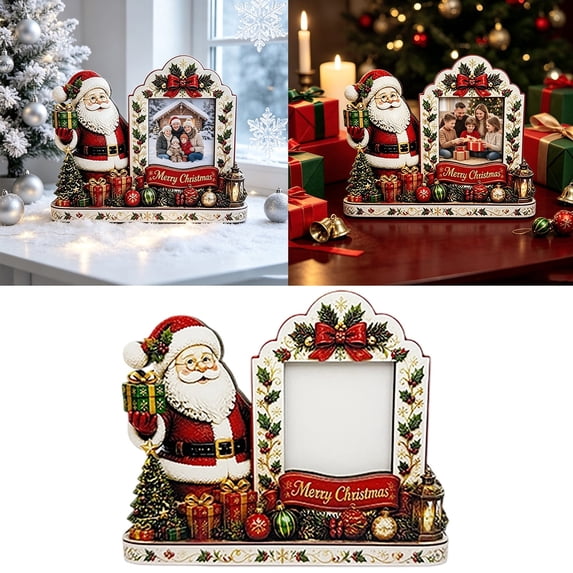 Santa Wooden Tabletop Picture Frame, Festive Desktop Family Photo Display Ornament 7.08"x5.9"