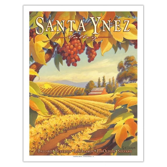 Santa Ynez Valley - Ballard Buellton Los Alamos Los Olivos Solvang - California Vineyards Wine Country Art by Kerne Erickson - Fine Art Matte Paper Print (Unframed) 20x26in