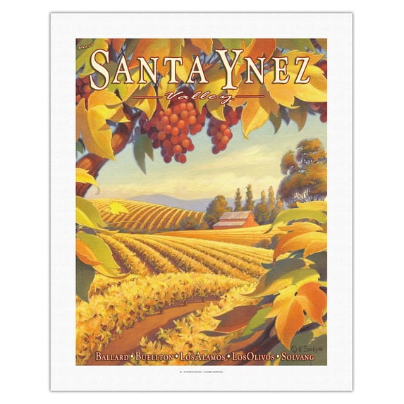 Santa Ynez Valley - Ballard Buellton Los Alamos Los Olivos Solvang - California Vineyards Wine Country Art by Kerne Erickson - Fine Art Rolled Canvas Print 20in x 26in