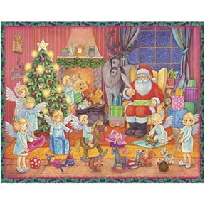 Santa and Angels by Christmas Tree German Advent Calendar Countdown Made Germany