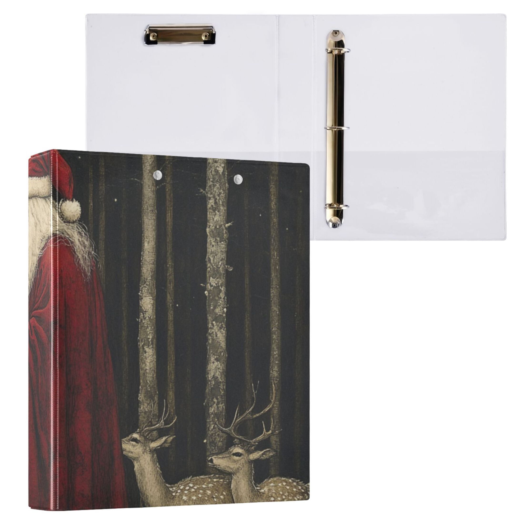 Santa and Deers Trees 3 Ring Binders 1.5 inch Hardcover File Folders with Interior Pockets A4 Size Organizer for School Office Hospital