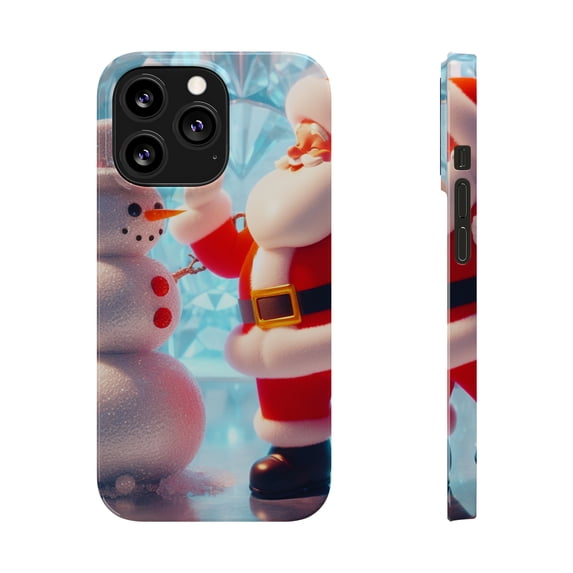 Santa and Frosty Christmas Tree Apple iPhone Cases Slim Fit Glossy Finish