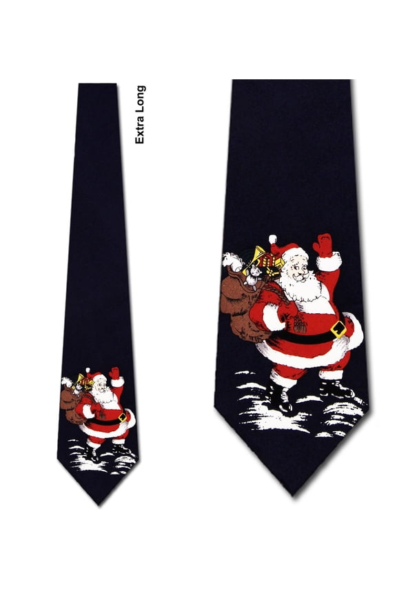 Santa and Presents (Navy-XL) Necktie Mens Tie