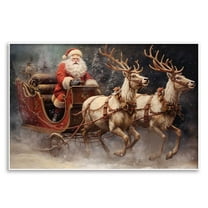 Santa and Reindeer Canvas Print - 12''x18'' Unframed Christmas Wall Art Poster - Vintage Rustic Painting for Holiday Home Decor