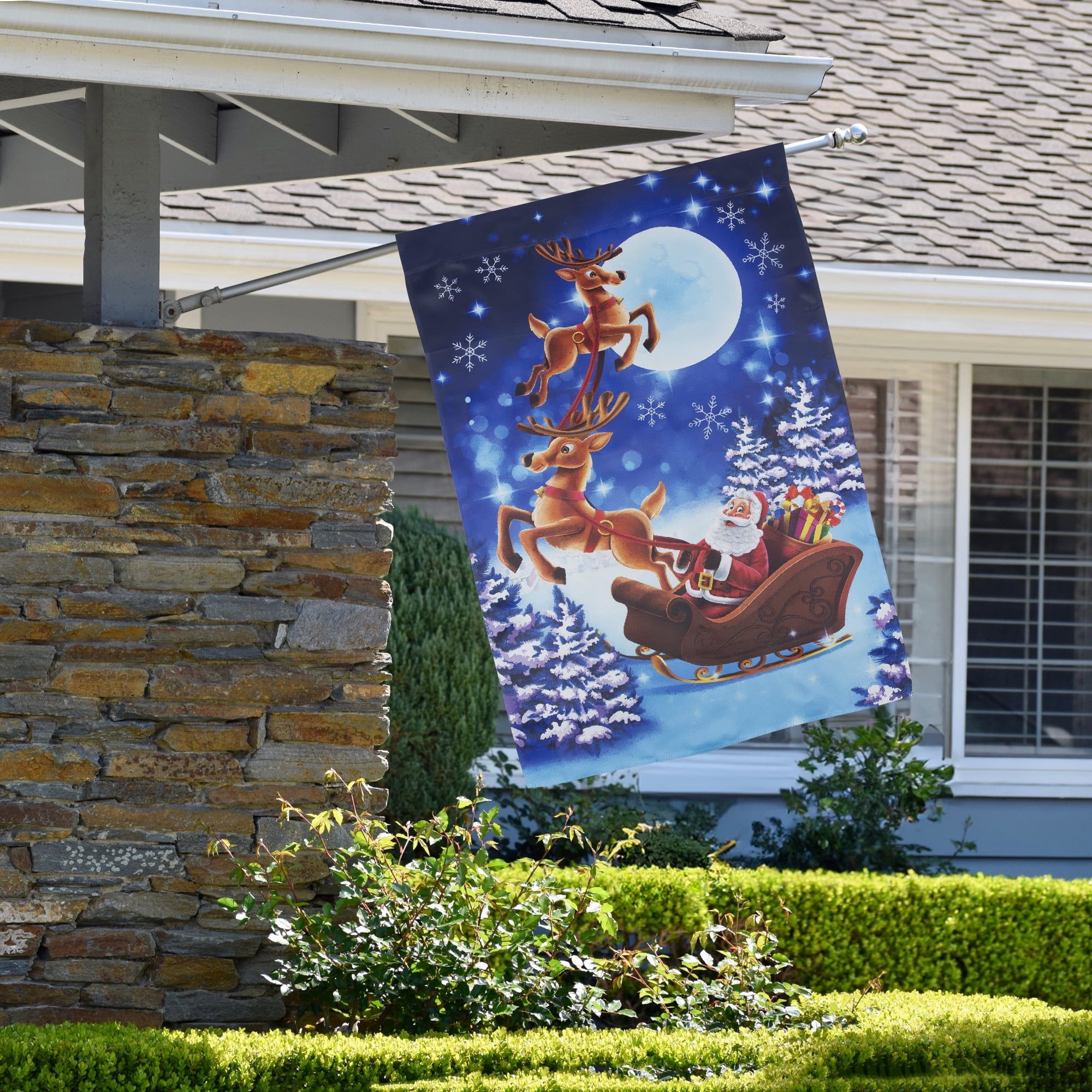 Santa and Reindeer Sleigh Ride Outdoor House Flag 28" x 40"