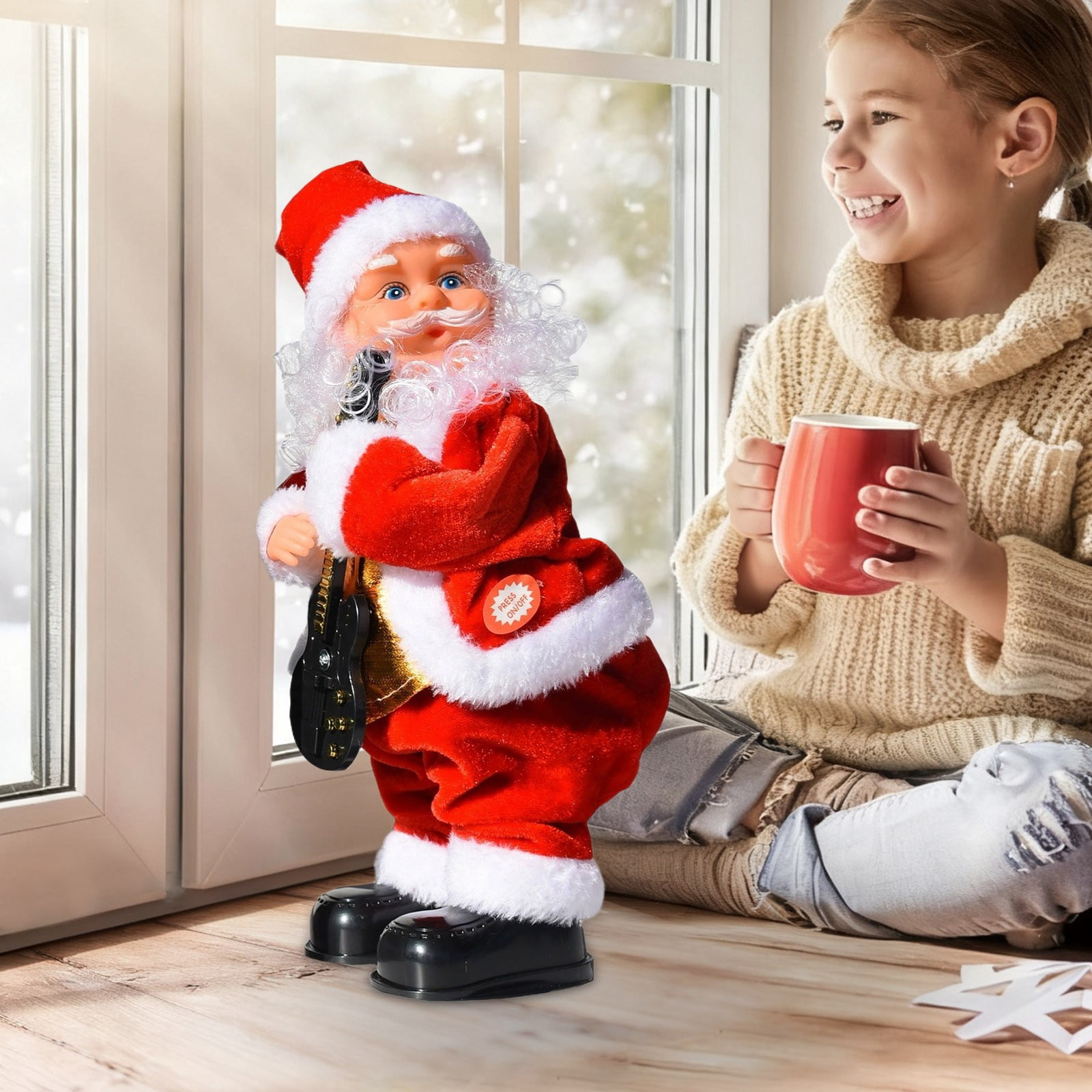 Santa and Reindeer Sleigh T-oy Motion Activated Singing Dancing Decor with Lights Music_Jingle Bell Rock Fun Christmas Gift for Family K-ids