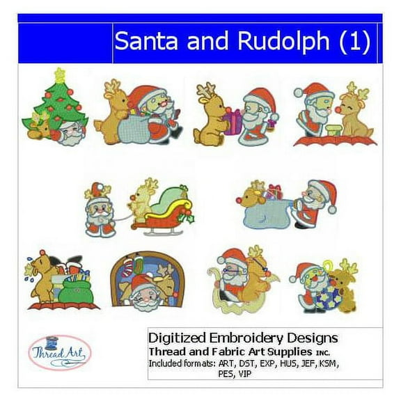 Santa and Rudolph(1) Embroidery Designs - All Popular Formats Included - Loaded on USB Stick