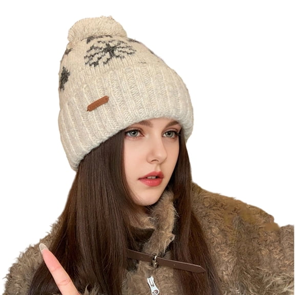 Santa hats Bobble Knit Hat Fair Isle Rolled Brim Winter Trapper Ear Cap For Cold Weather Thermal Outdoor Activities small santa hats