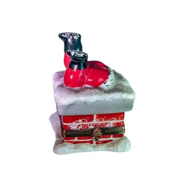 Santa in Chimney 1 - Limoges Boutique Holiday Decor Limoges Box Porcelain Figurine