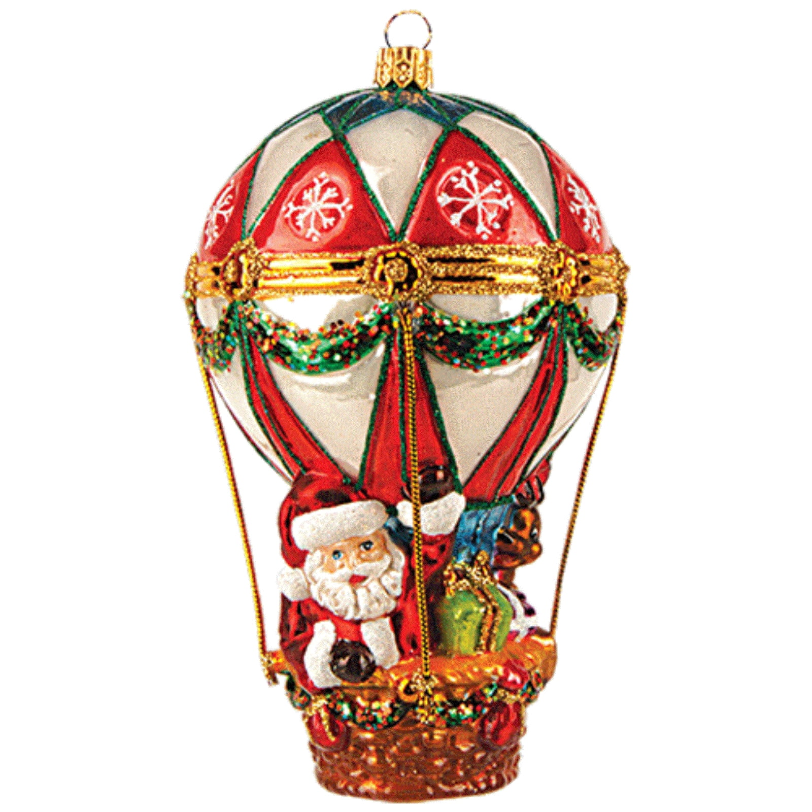 Santa in Hot Air Balloon Polish Glass Christmas Tree Ornament Holiday