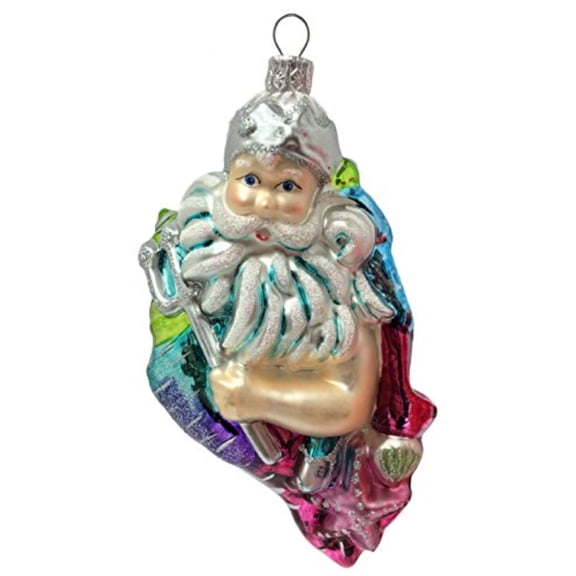 Santa Poseidon in Seashell Holding Trident Polish Glass Christmas Ornament Ocean Beach