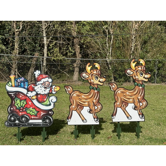 Santa in Sleigh with two Reindeers