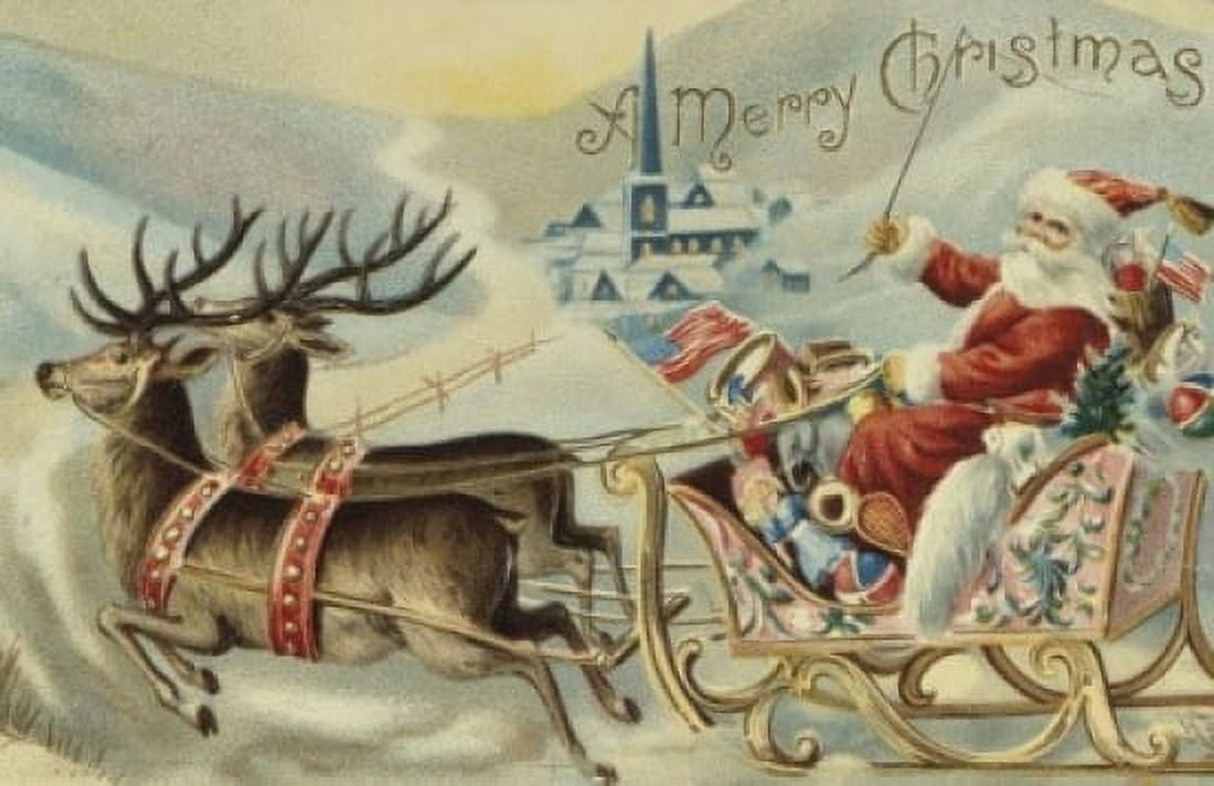 Santa in his Sleigh Nostalgia Cards Illustration Canvas Art - (24 x 36)