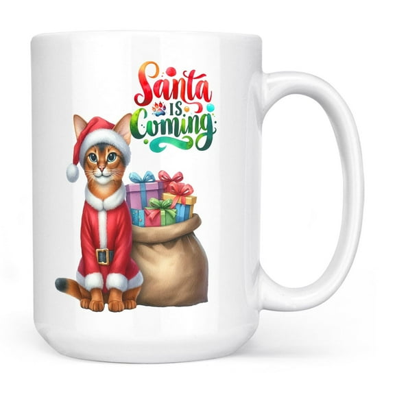 Santa is Coming Abyssinian Merry Christmas Xmas Noel Truck Tree Mug Cat Lover Kitten Owner Gifts Coffee Tea Cup - 02023