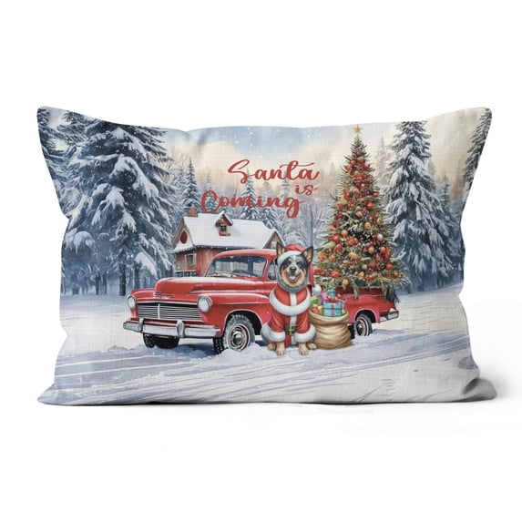 Santa is Coming Australian Cattle Dog Merry Christmas Xmas Noel Truck Tree Pillow Cushion Double Sided Heeler Lover Gifts Throw Pillow - 02023