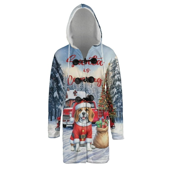 Santa is Coming Beagle Merry Christmas Xmas Noel Truck Tree All Over Print 3D Hooded Duffle Toggle Coat Beagles Dog Lover Gifts Idea - 02023