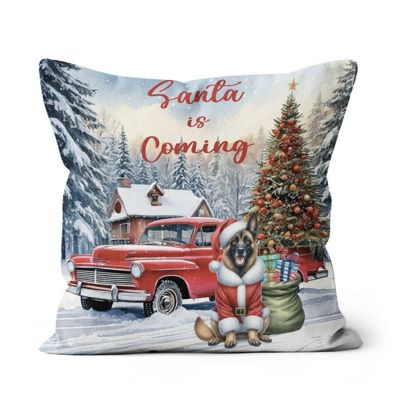 Santa is Coming Belgian Malinois Merry Christmas Xmas Noel Truck Tree Pillow Cushion Double Sided Sheepdog Dog Lover Gifts Throw Pillow - 02023