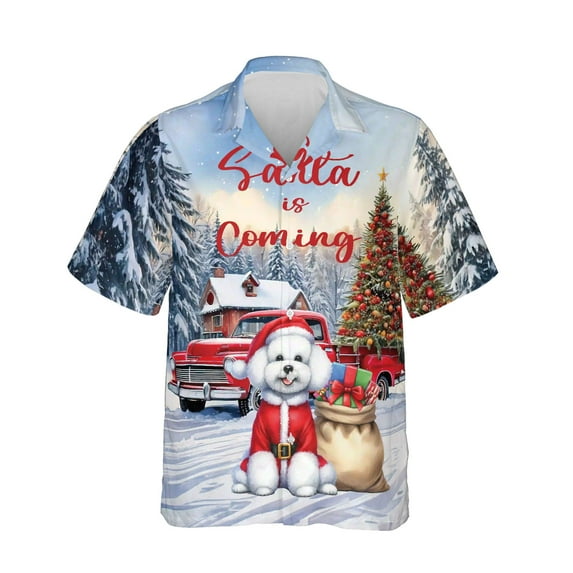 Santa is Coming Bichon Frise Merry Christmas Xmas Noel Truck Tree Hawaiian Shirt Breathable Summer Unisex Merch Bichons Dog Lovers Gifts Idea - 02023