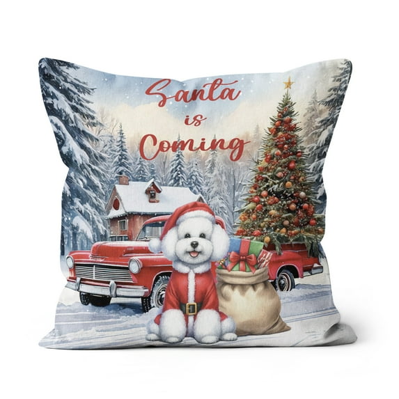 Santa is Coming Bichon Frise Merry Christmas Xmas Noel Truck Tree Pillow Cushion Double Sided Bichons Dog Lovers Gifts Idea Throw Pillow - 02023