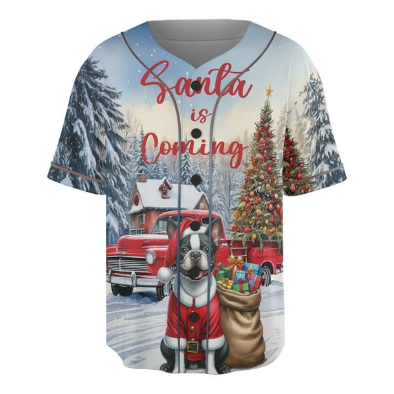Santa is Coming Boston Terrier Merry Christmas Xmas Noel Truck Tree All Over Print 3D Baseball Shirt Gentleman Dog Lover Gifts Softball Sport - 02023